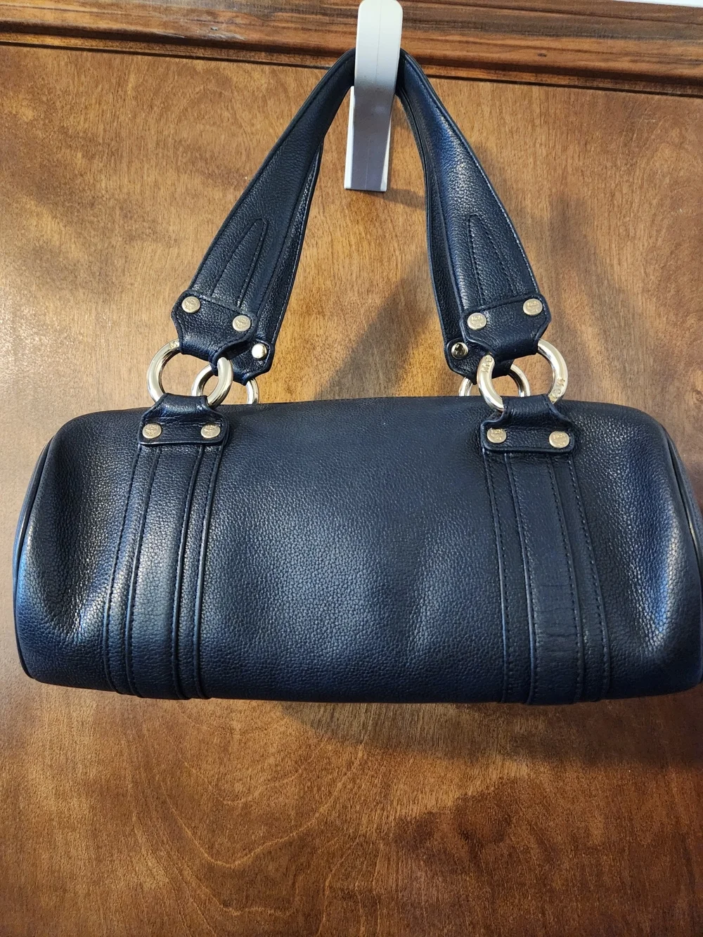 MCM Black Leather Barrel Bag with Gold Hardware